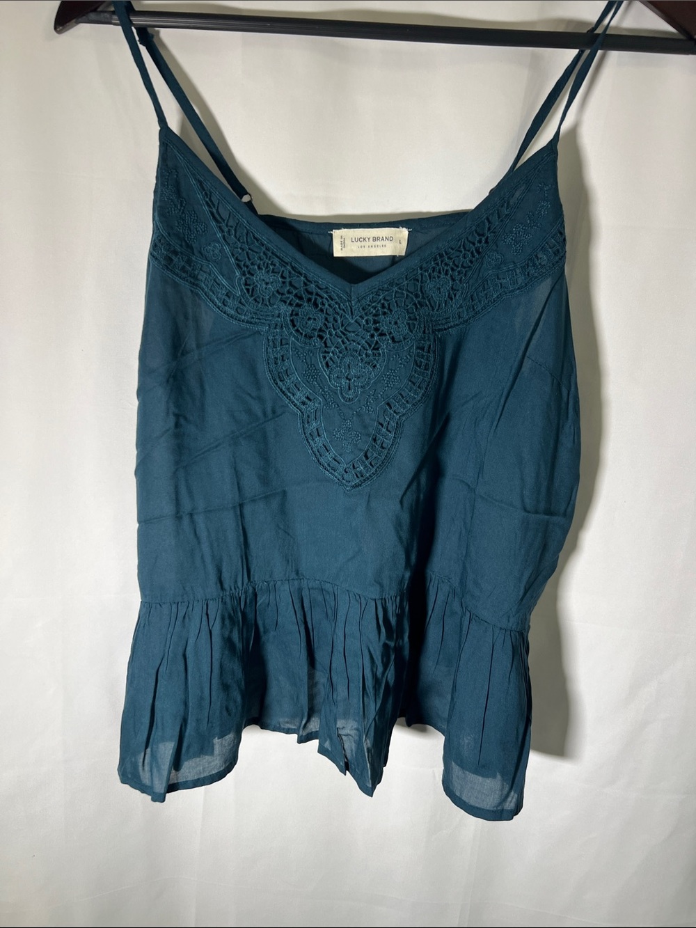 Lucky Brand Teal Crochet-Trim Ruffled Hem Camisole